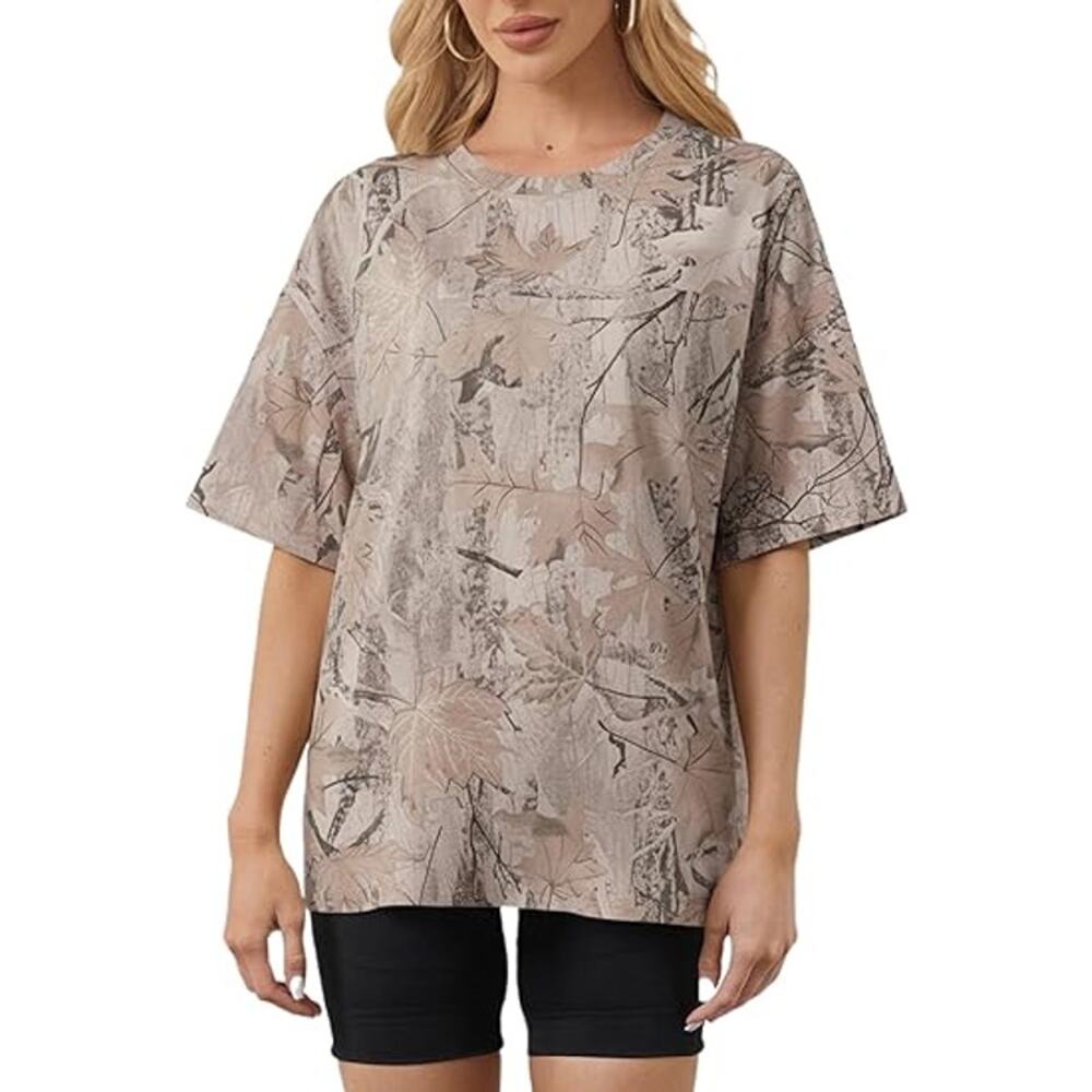Camo Shirt for Women MapleLeaf Print Short Sleeve Crewneck T-Shirts -Size S- NEW